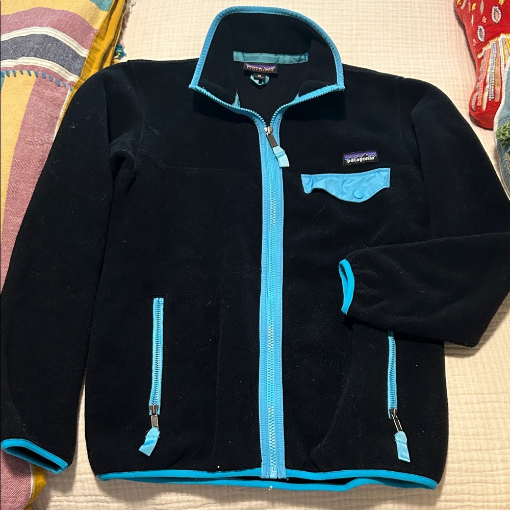 Patagonia Black Jacket with Bright Blue Trim